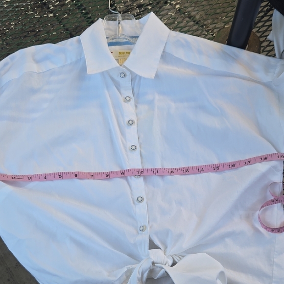 Anthropologie White and Blue Button-Down Tie Front Shirt - Picture 7 of 7